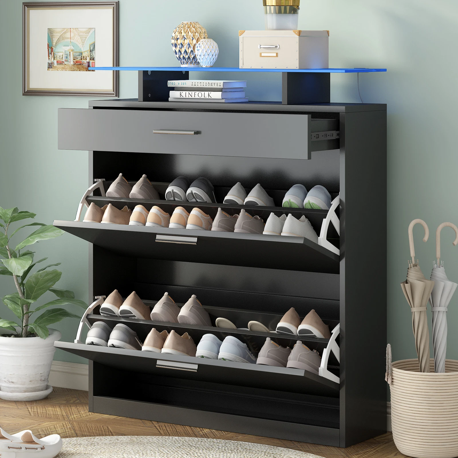 LED Shoe Storage Cabinet Free Standing Shoe Rack w